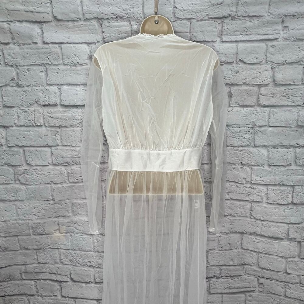 Vintage Nancy King Sheer Nylon Peignoir Robe White Bridal Size M New Satin Lace - Picture 7 of 8